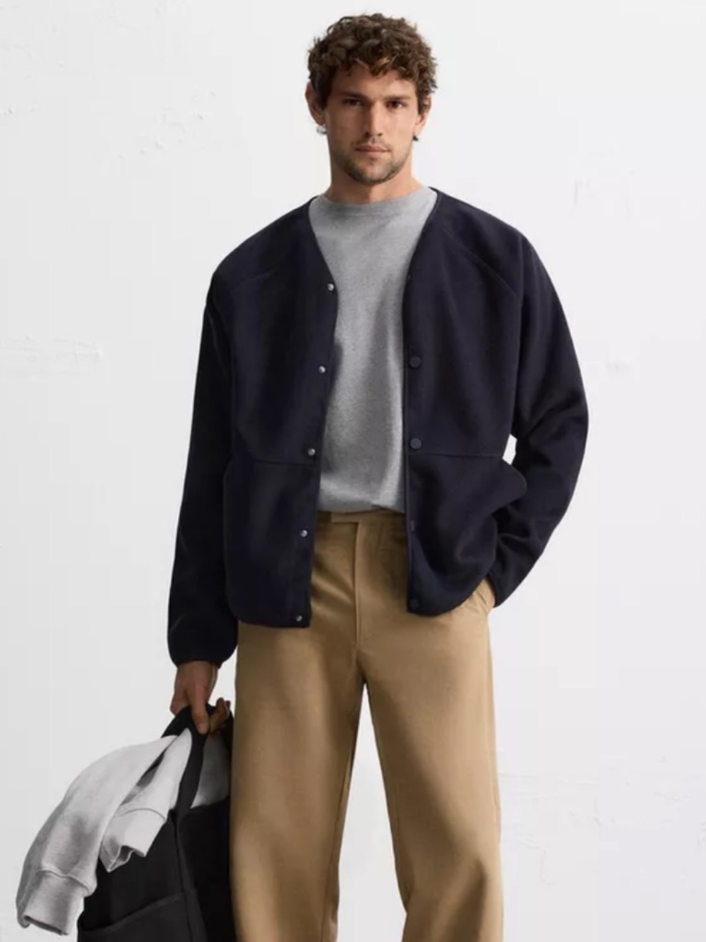 NWT. Zara Man Navy Blue Textured Loose-Fit Cardigan. Size S.